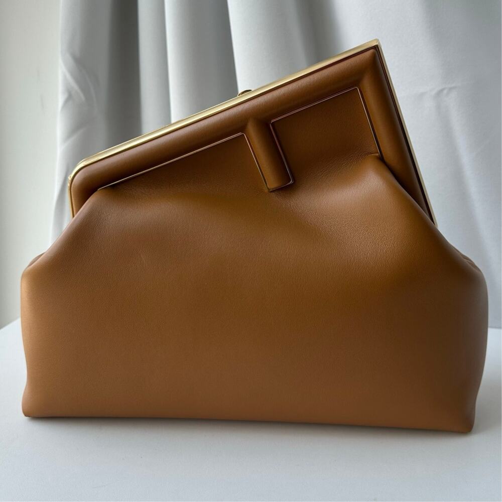 Fendi First Medium Camel Nappa Leather Bag Gold Hardware NWT - Picture 2 of 16